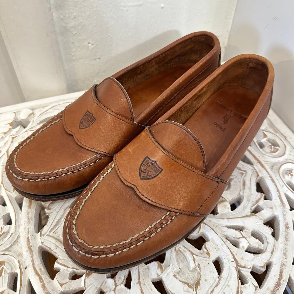 Polo Ralph Lauren leather crest embossed cognac loafer